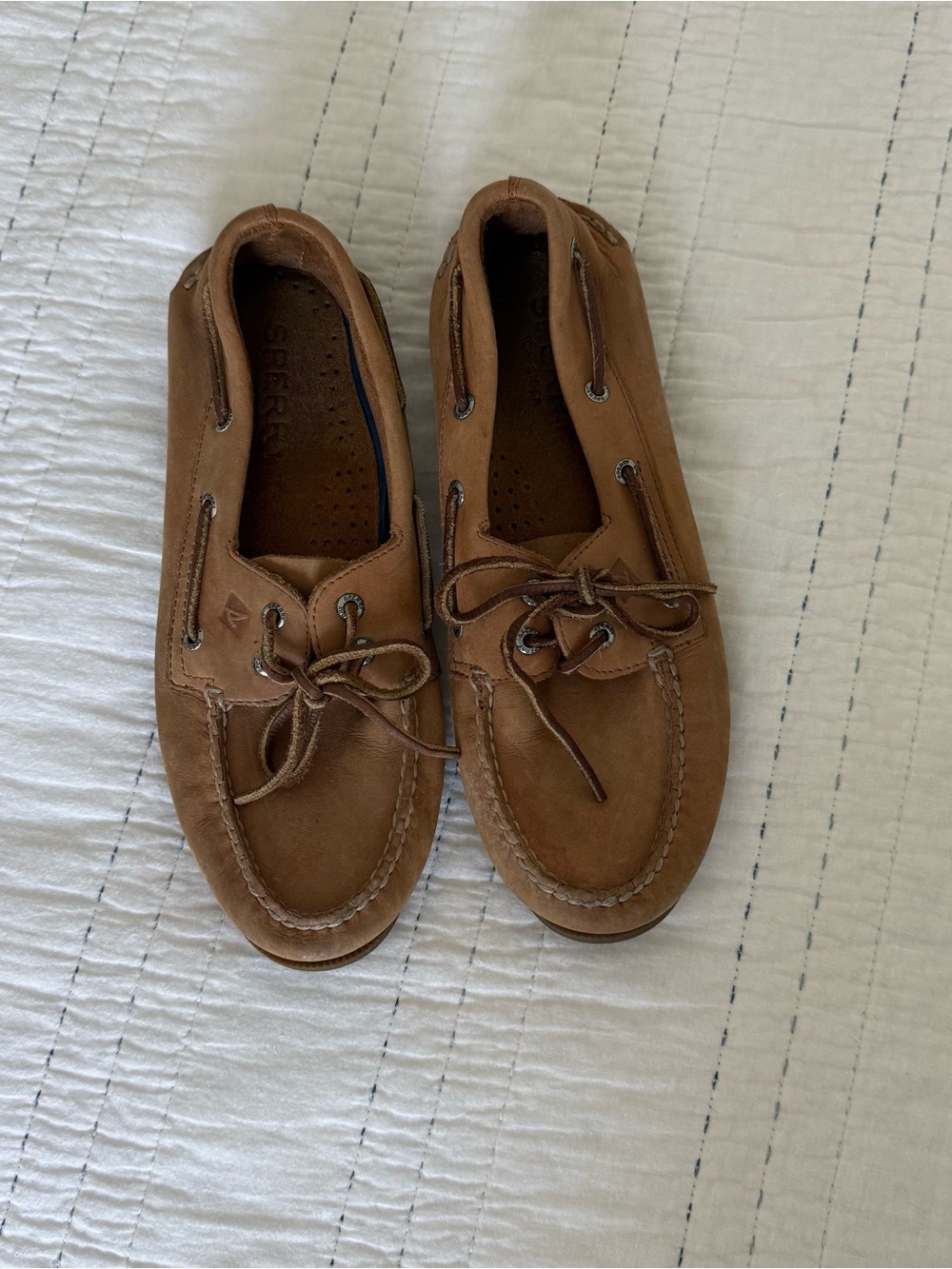 Sperry Tan Leather Moc Toe Boat Shoes
